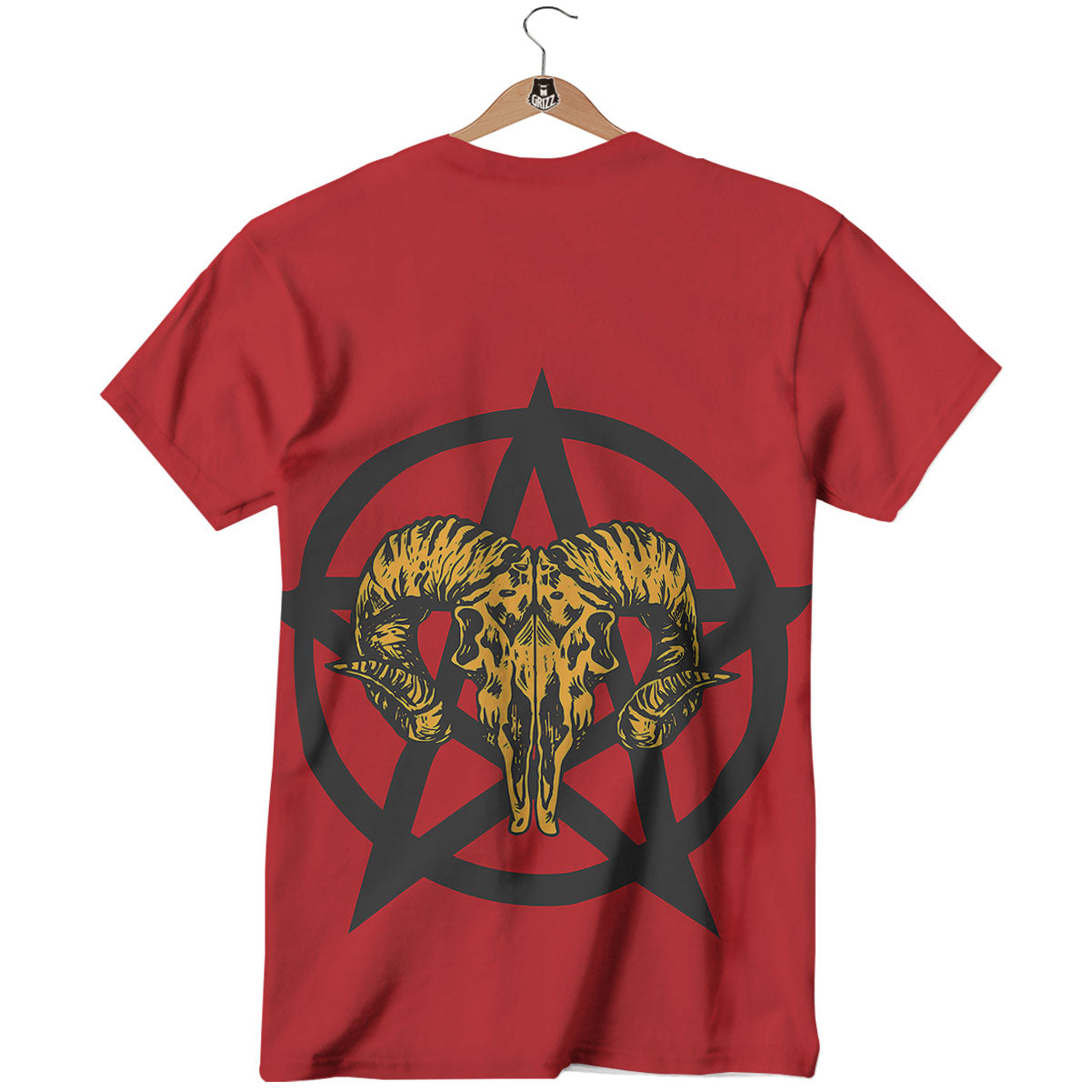 Pentagram Goat Skull Print T-Shirt-grizzshop