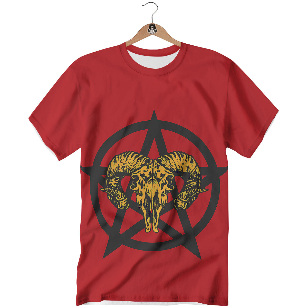 Pentagram Goat Skull Print T-Shirt-grizzshop
