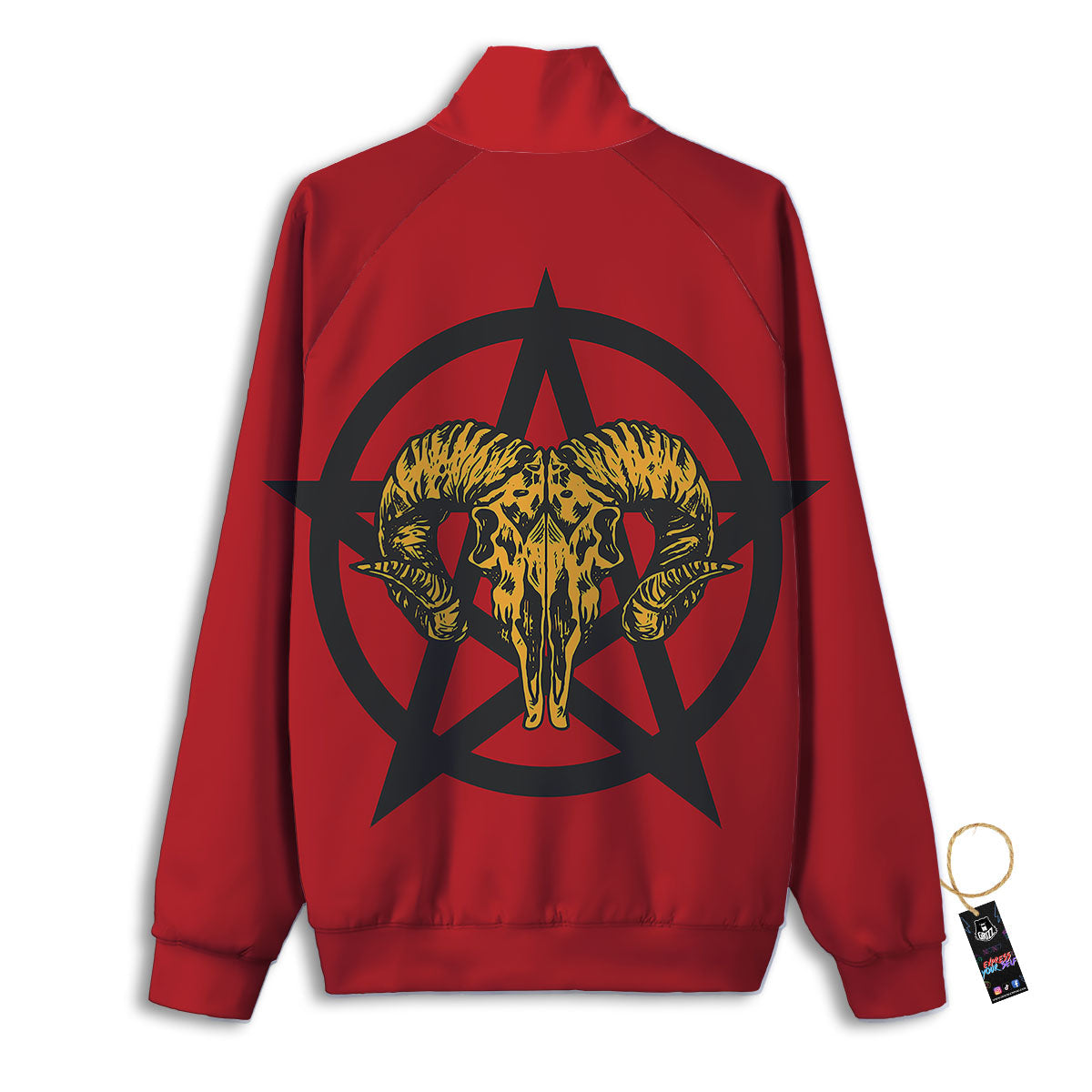 Pentagram Goat Skull Print Track Jacket-grizzshop