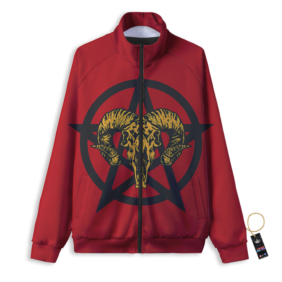 Pentagram Goat Skull Print Track Jacket-grizzshop