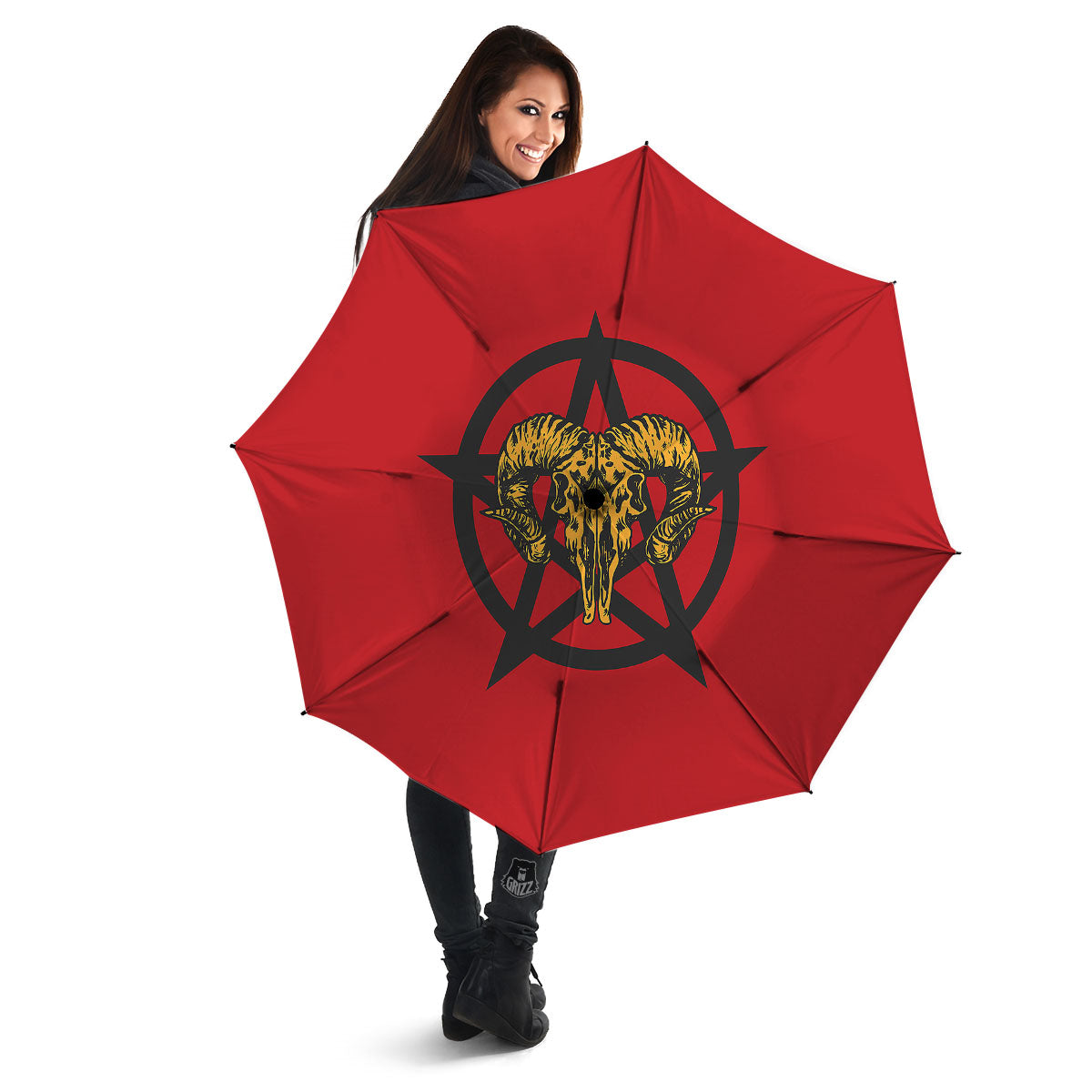 Pentagram Goat Skull Print Umbrella-grizzshop