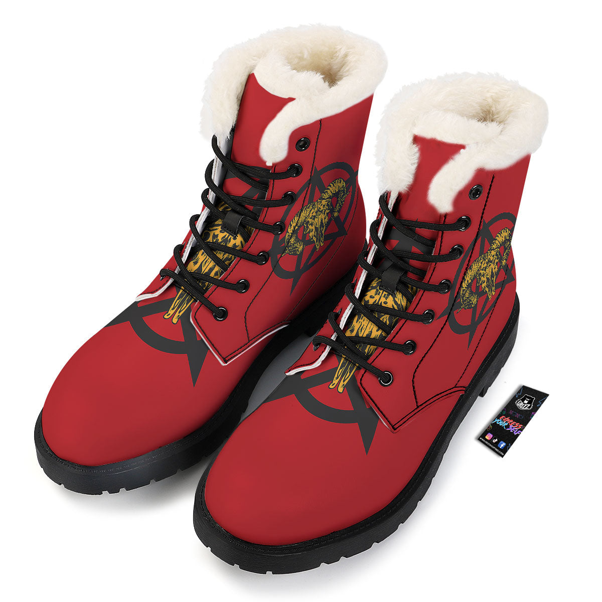 Pentagram Goat Skull Print Winter Boots-grizzshop