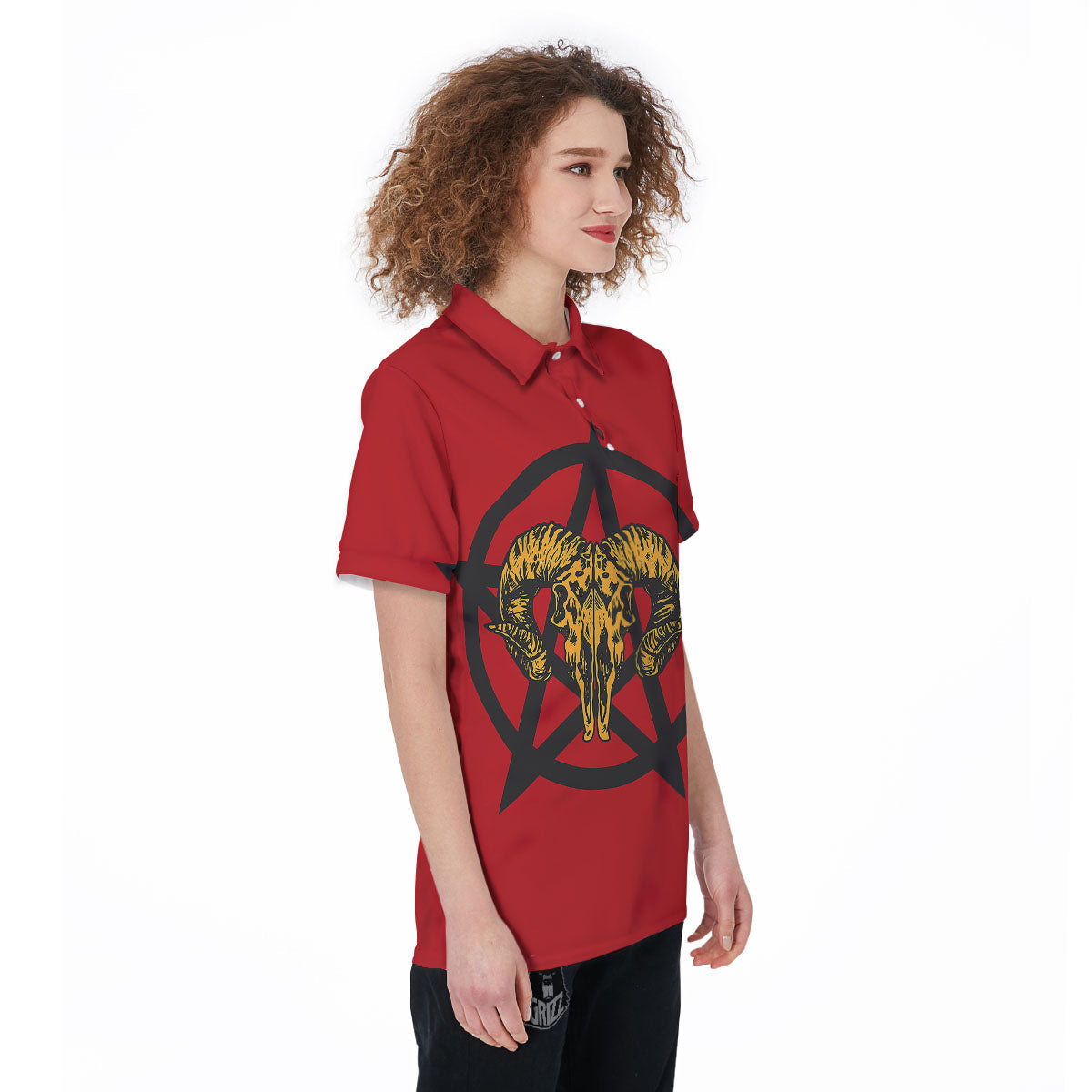 Pentagram Goat Skull Print Women's Golf Shirts-grizzshop