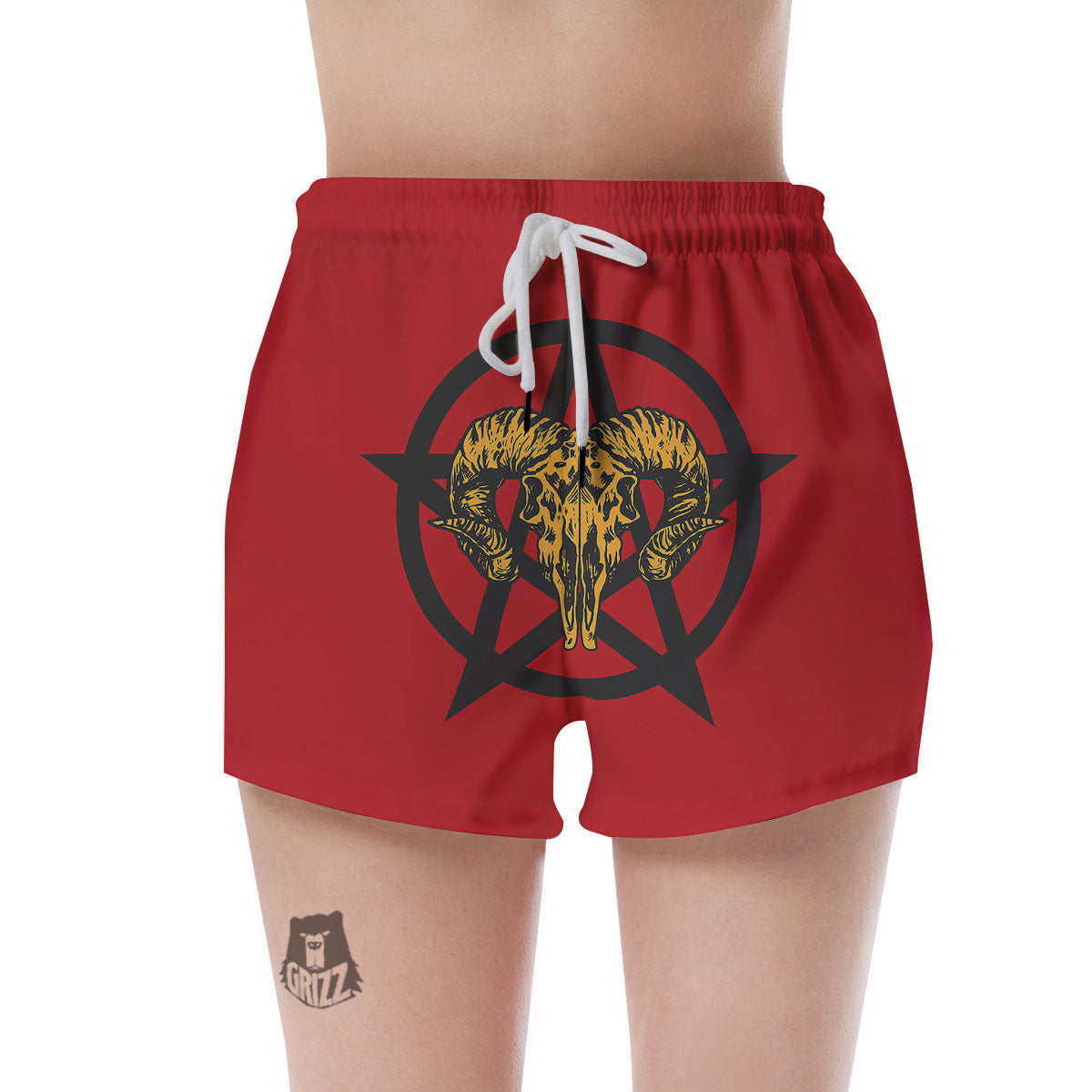 Pentagram Goat Skull Print Women's Shorts-grizzshop