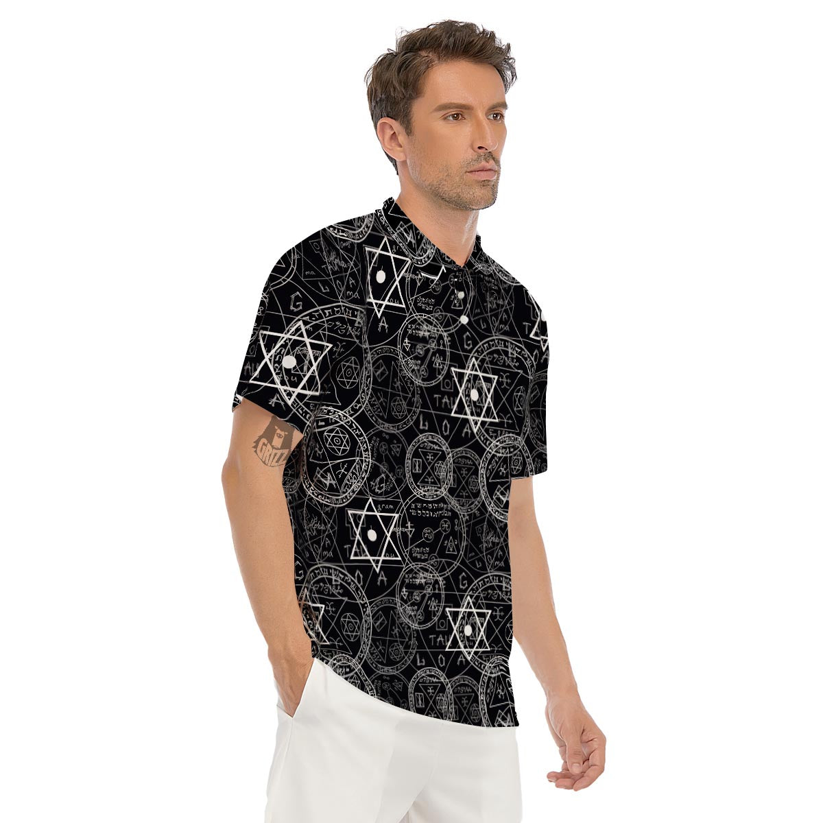 Pentagram Gothic Witch Men's Golf Shirts-grizzshop
