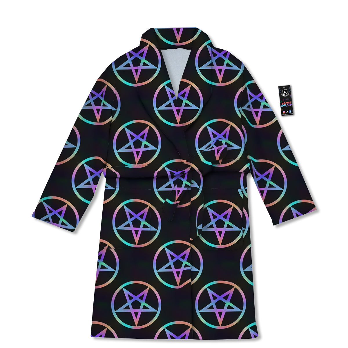 Pentagram Holographic Print Pattern Bathrobe-grizzshop