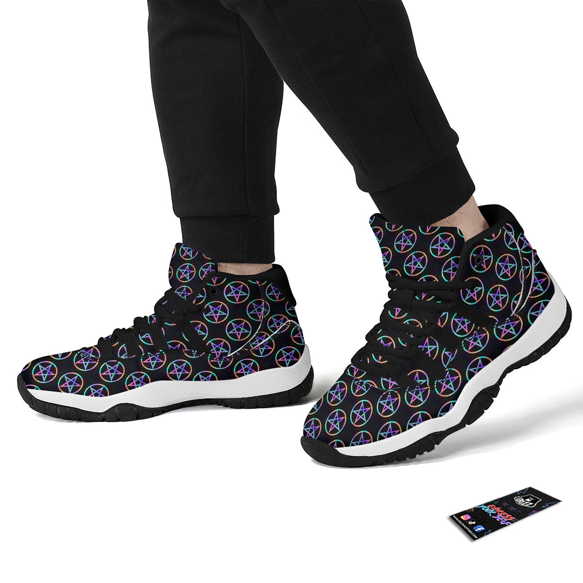 Pentagram Holographic Print Pattern Black Bball Shoes-grizzshop