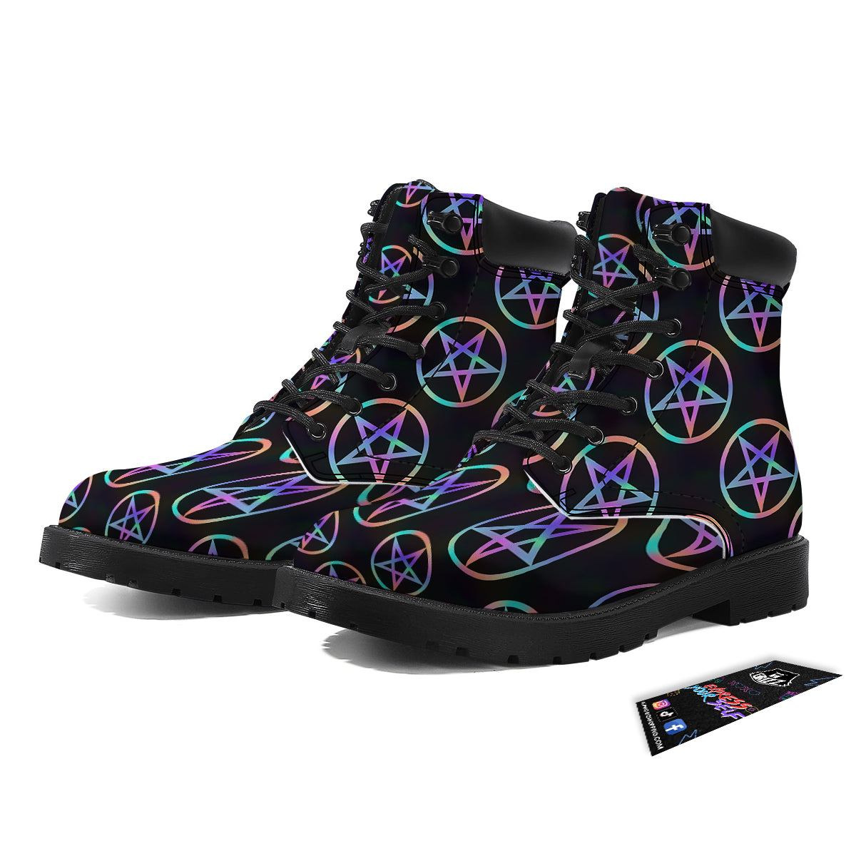 Pentagram Holographic Print Pattern Boots-grizzshop
