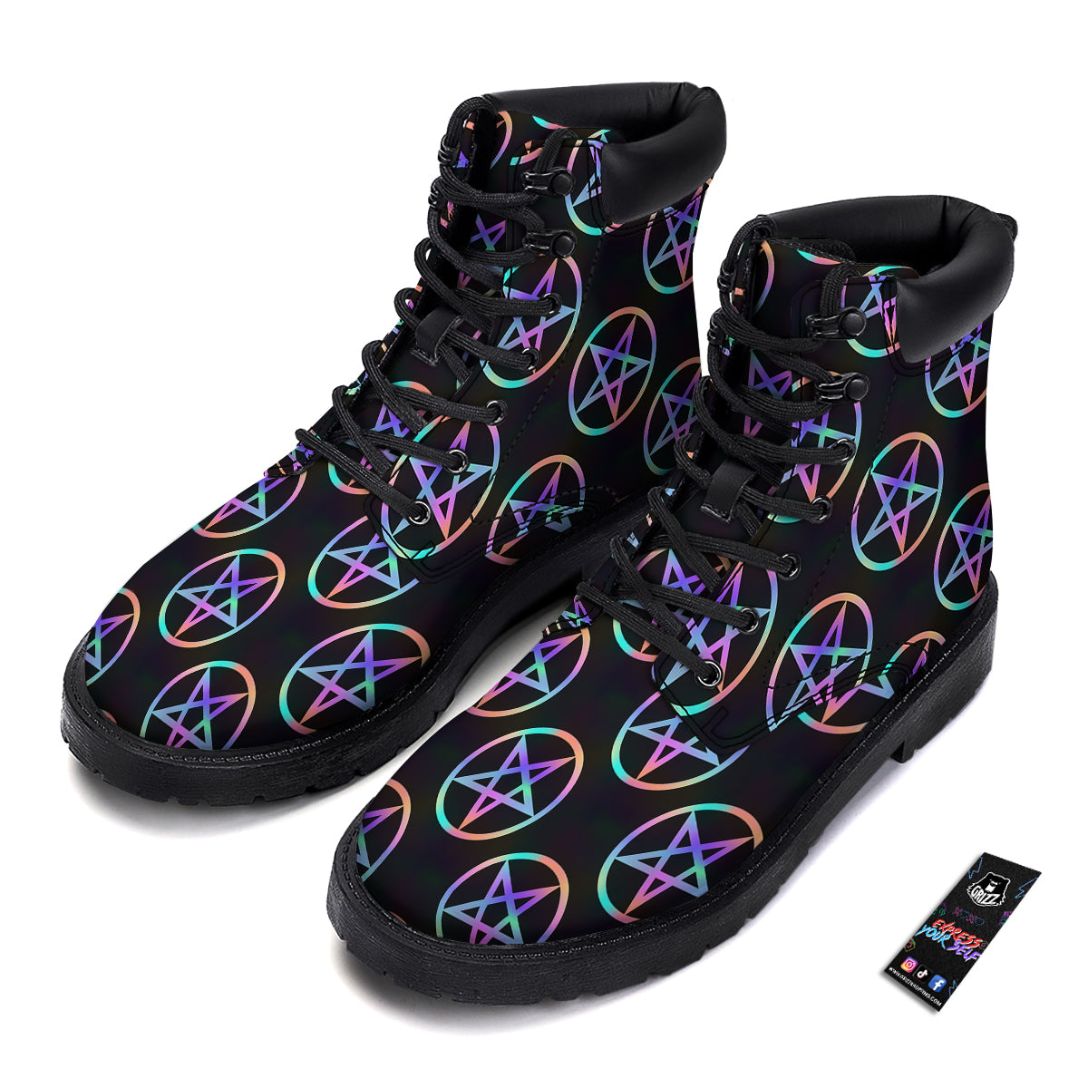 Pentagram Holographic Print Pattern Boots-grizzshop