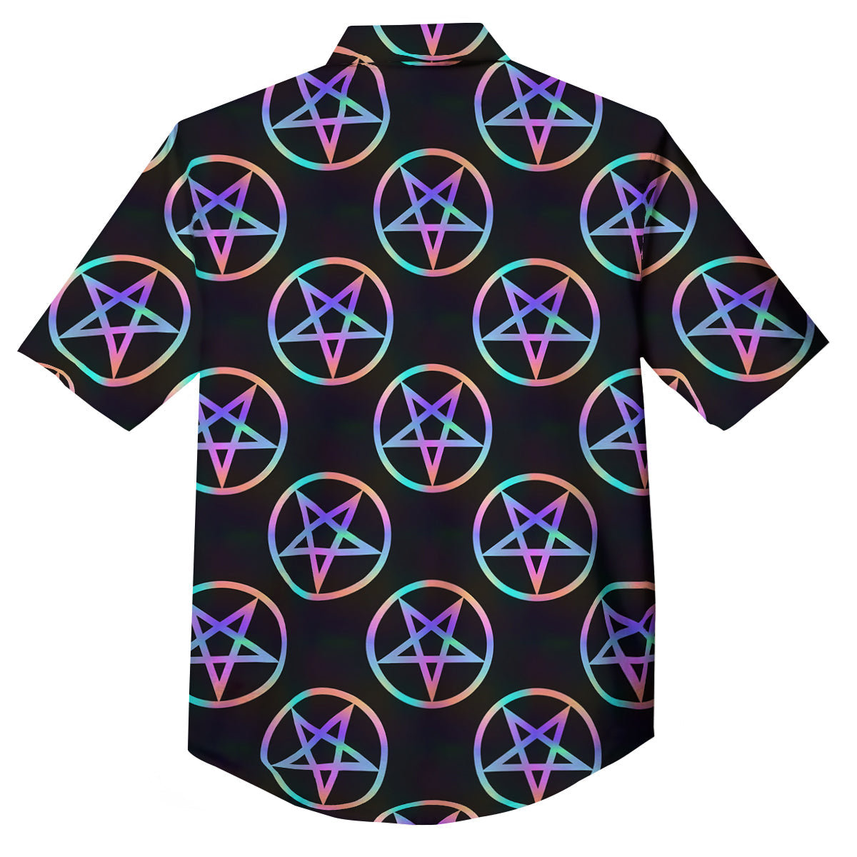 Pentagram Holographic Print Pattern Button Up Shirt-grizzshop
