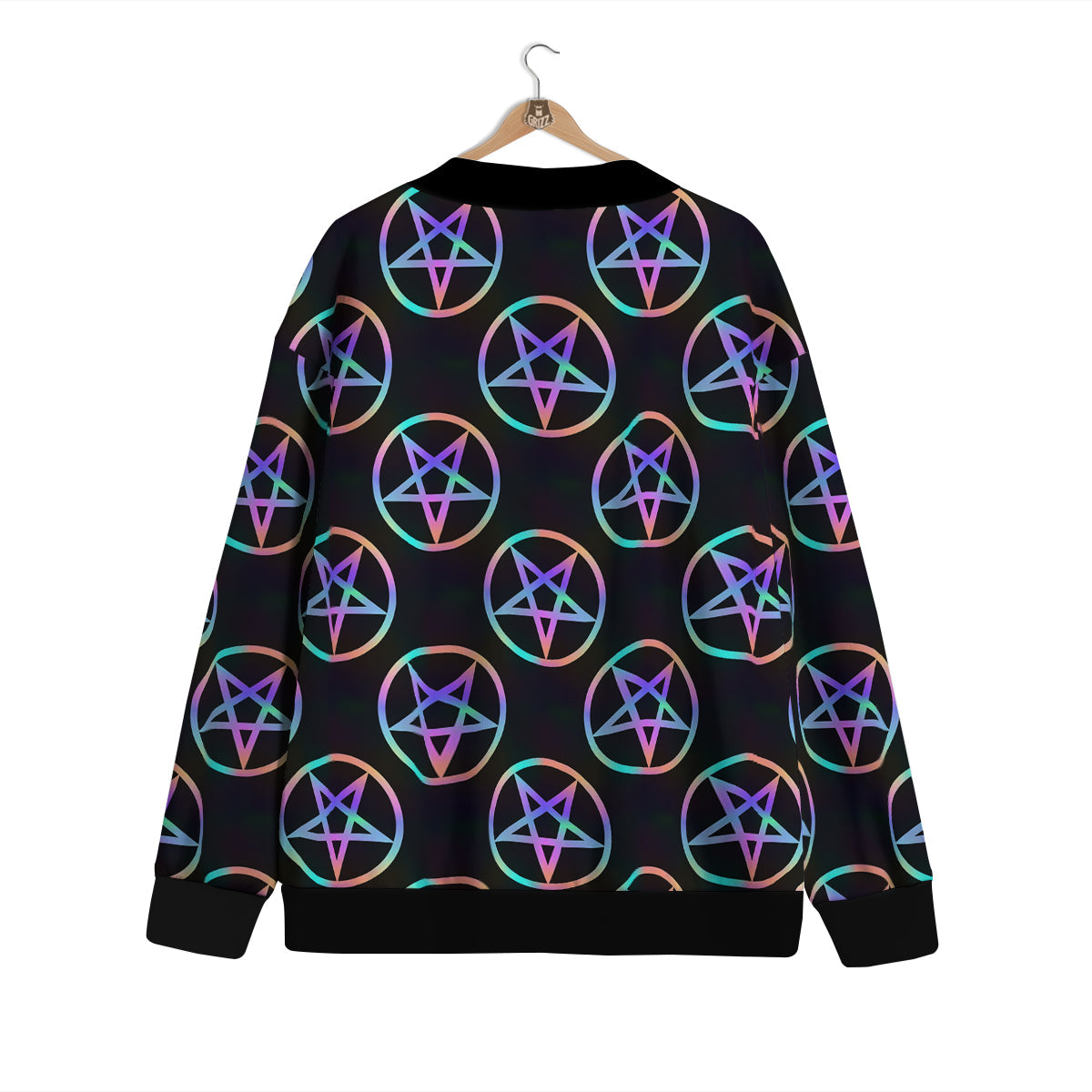 Pentagram Holographic Print Pattern Cardigan-grizzshop