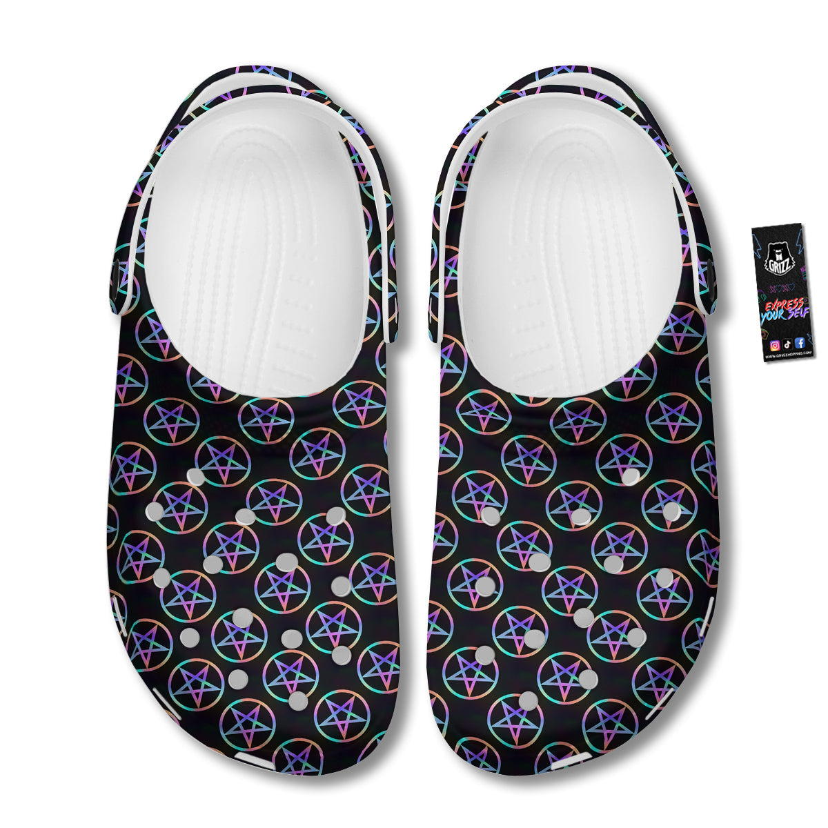 Pentagram Holographic Print Pattern Clog-grizzshop