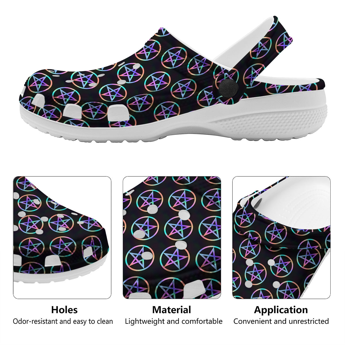Pentagram Holographic Print Pattern Clog-grizzshop