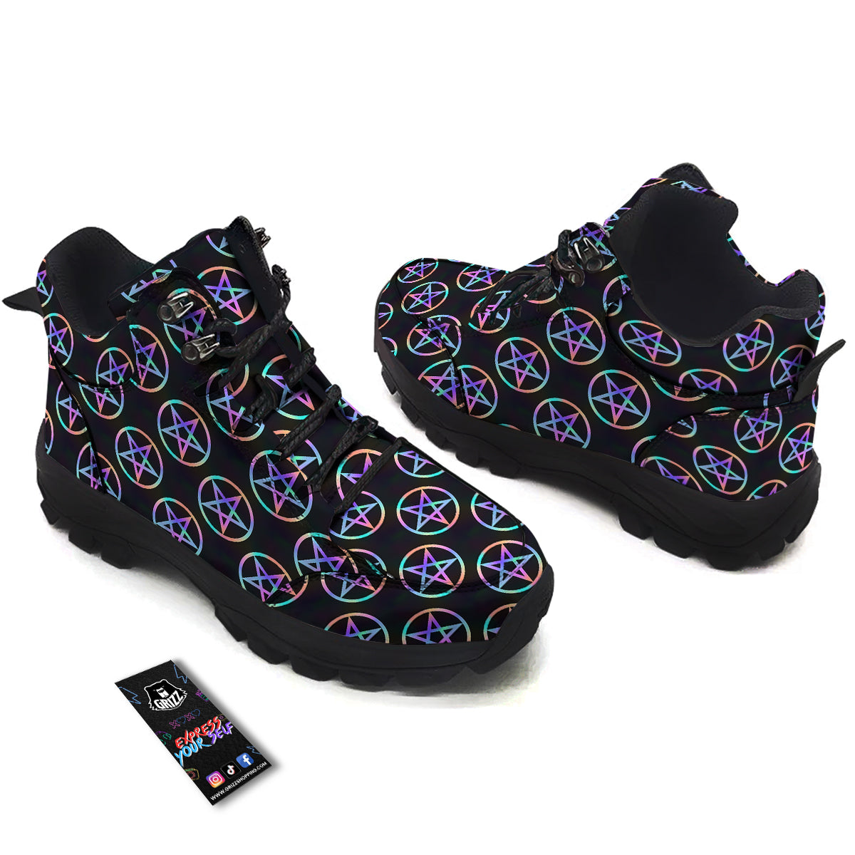 Pentagram Holographic Print Pattern Hiking Shoes-grizzshop