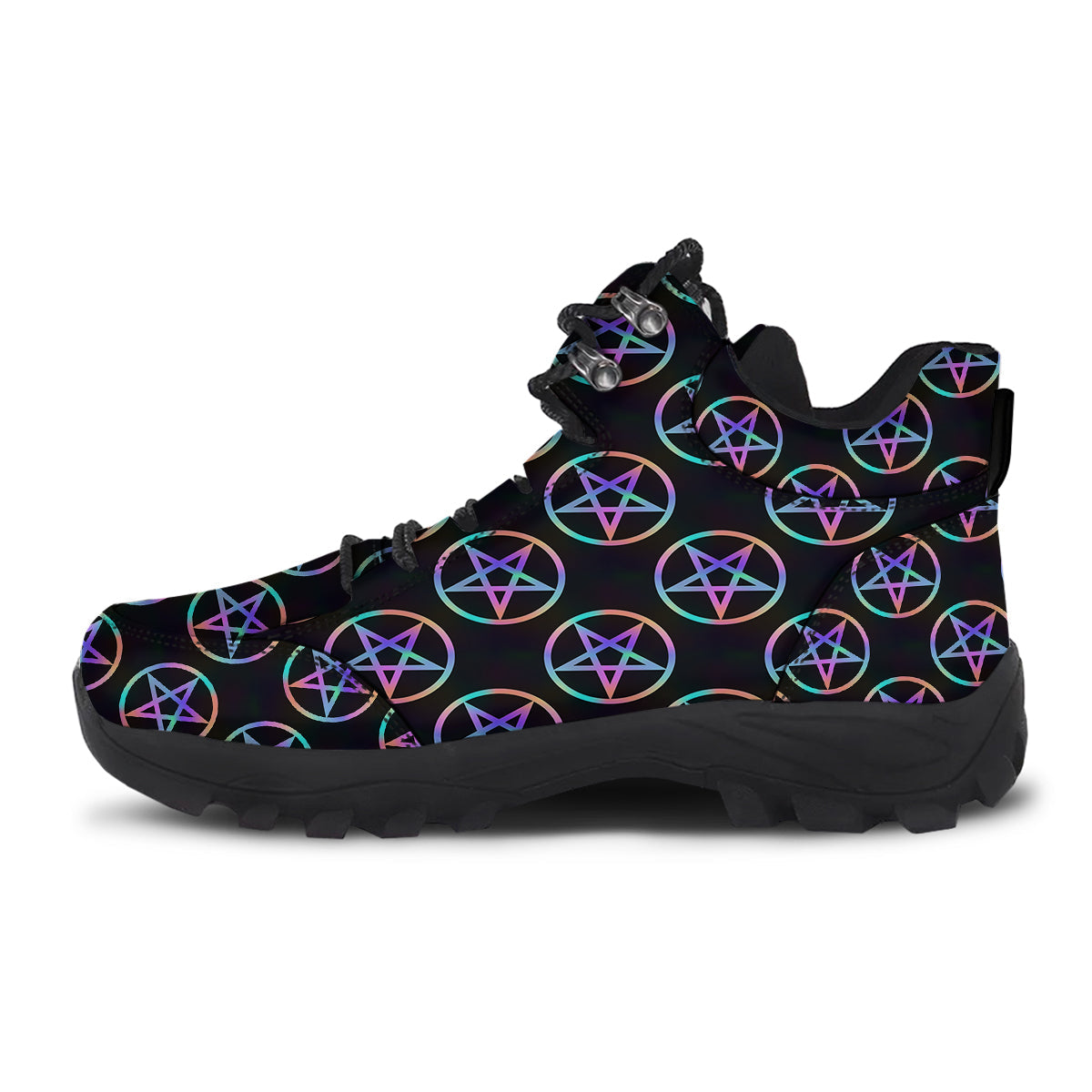 Pentagram Holographic Print Pattern Hiking Shoes-grizzshop