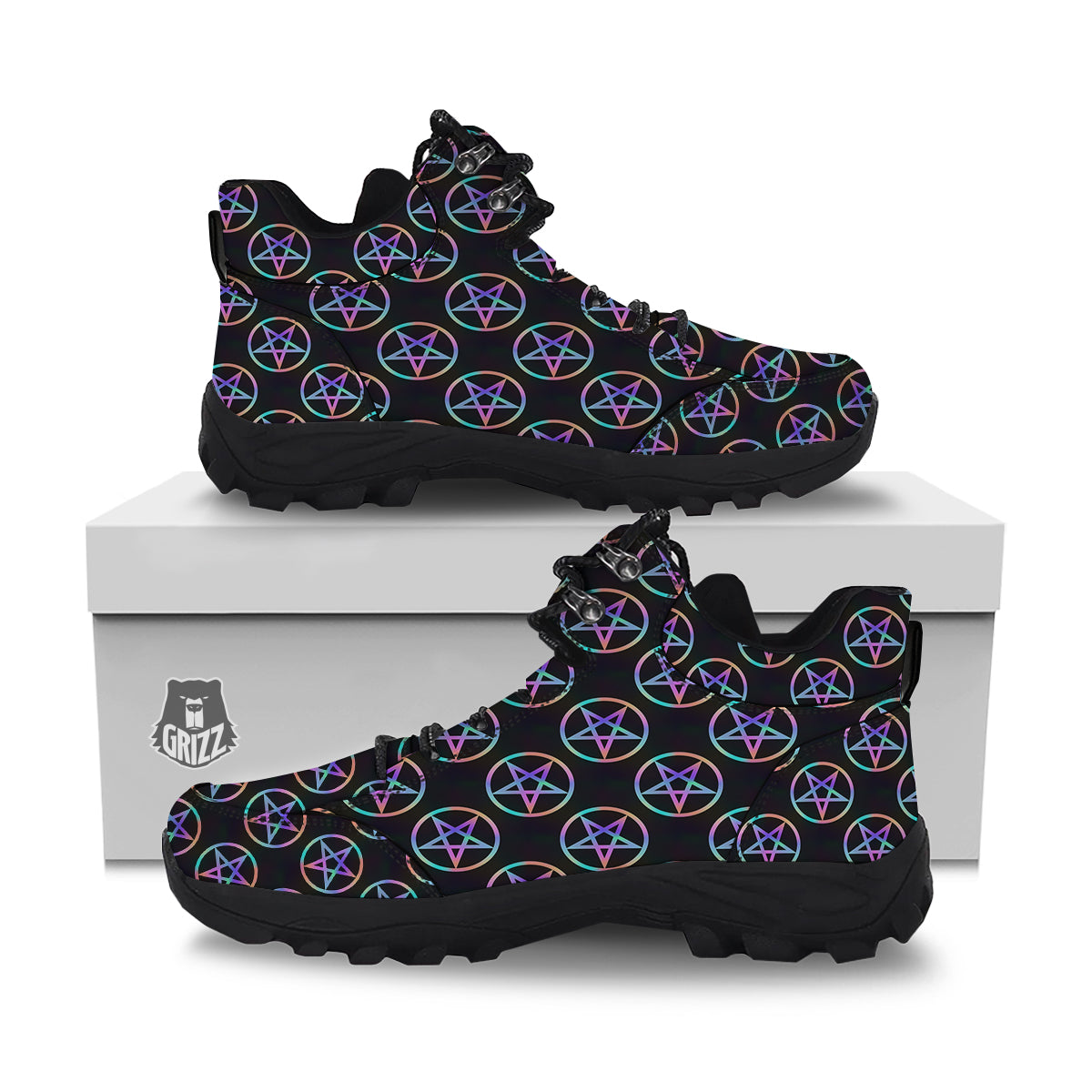 Pentagram Holographic Print Pattern Hiking Shoes-grizzshop