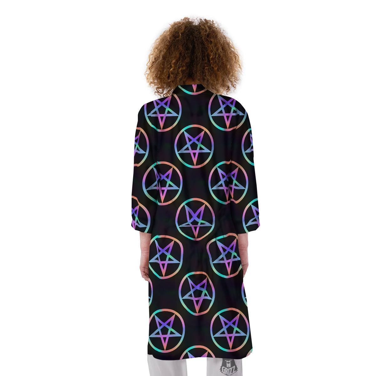 Pentagram Holographic Print Pattern Kimono-grizzshop