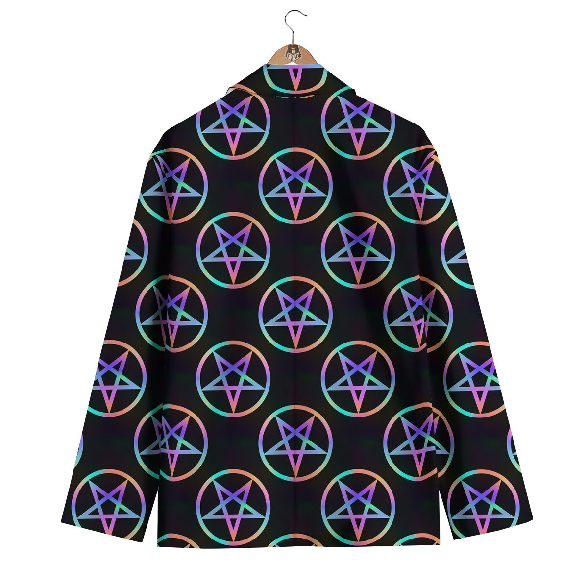 Pentagram Holographic Print Pattern Men's Blazer-grizzshop