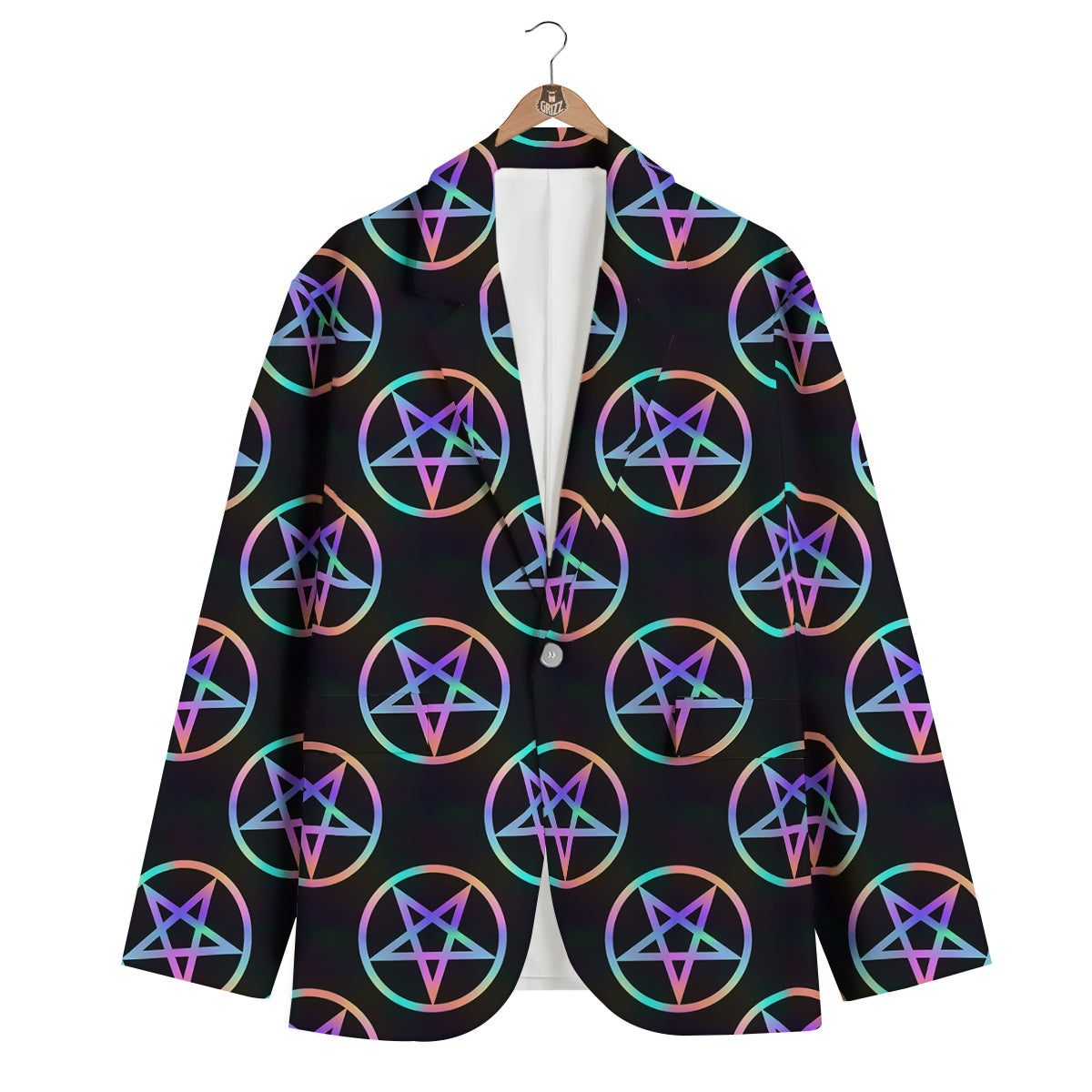 Pentagram Holographic Print Pattern Men's Blazer-grizzshop