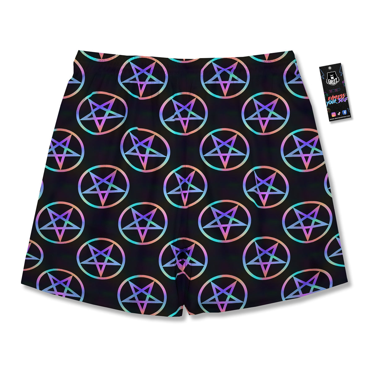 Pentagram Holographic Print Pattern Men's Running Shorts-grizzshop