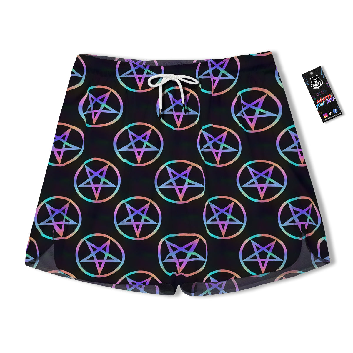 Pentagram Holographic Print Pattern Men's Running Shorts-grizzshop