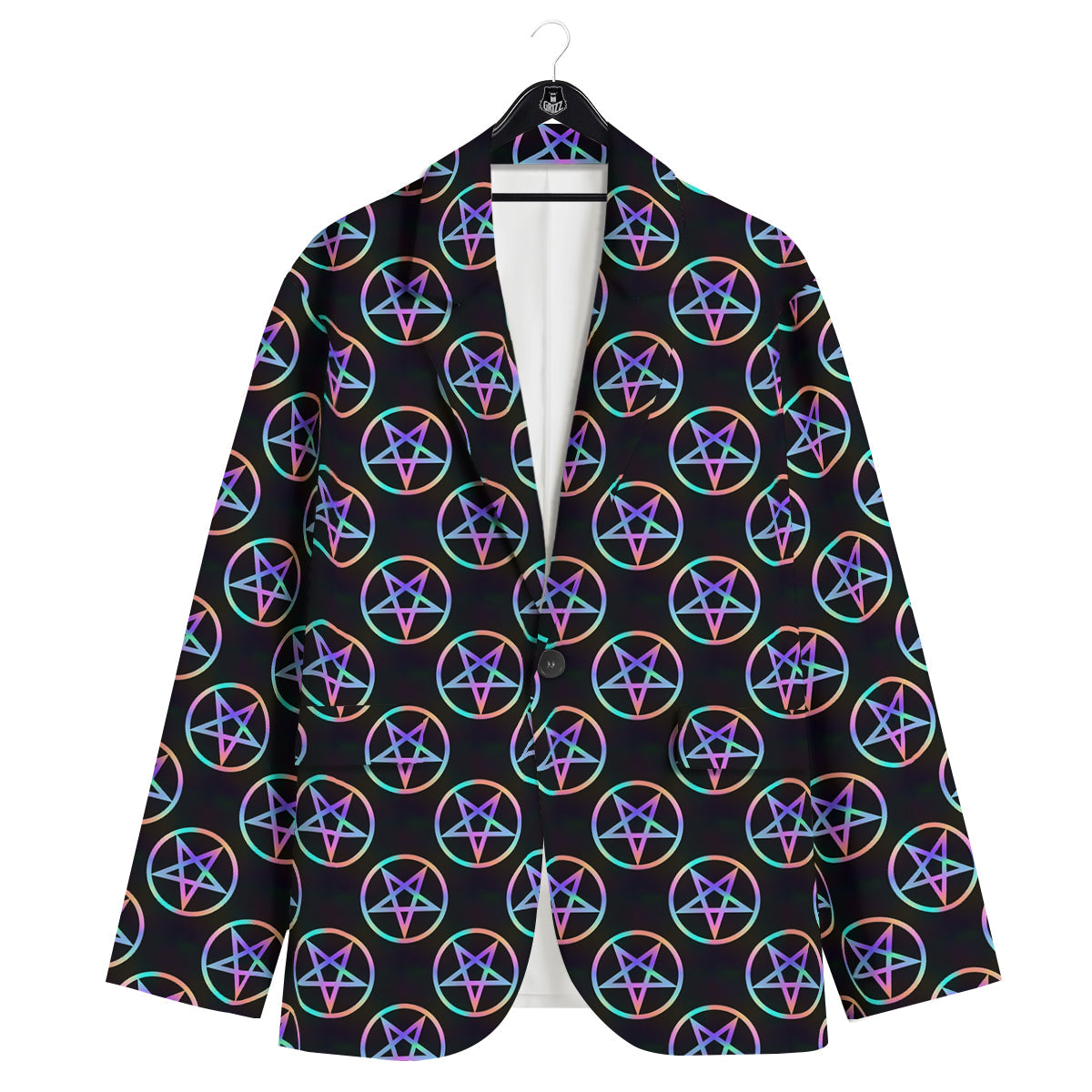 Pentagram Holographic Print Pattern Men's Sport Coat-grizzshop