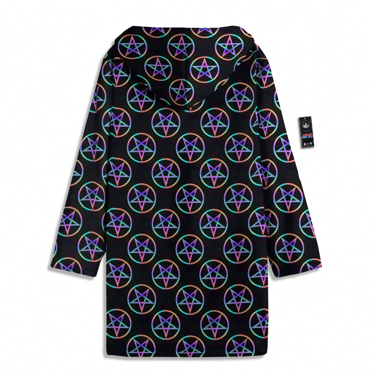 Pentagram Holographic Print Pattern Men's Windbreaker Jacket-grizzshop