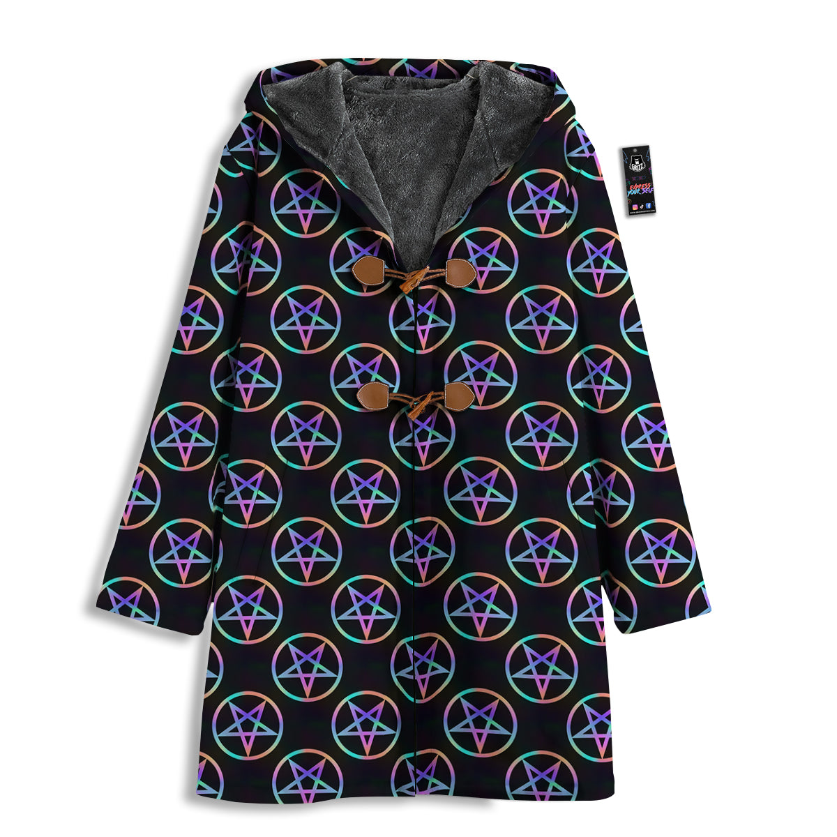 Pentagram Holographic Print Pattern Men's Windbreaker Jacket-grizzshop