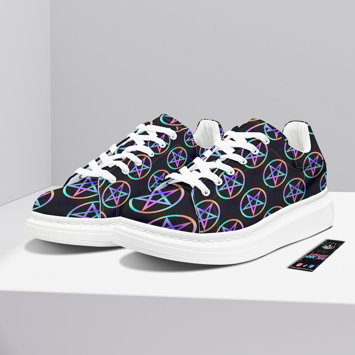 Pentagram Holographic Print Pattern Platform Shoes-grizzshop