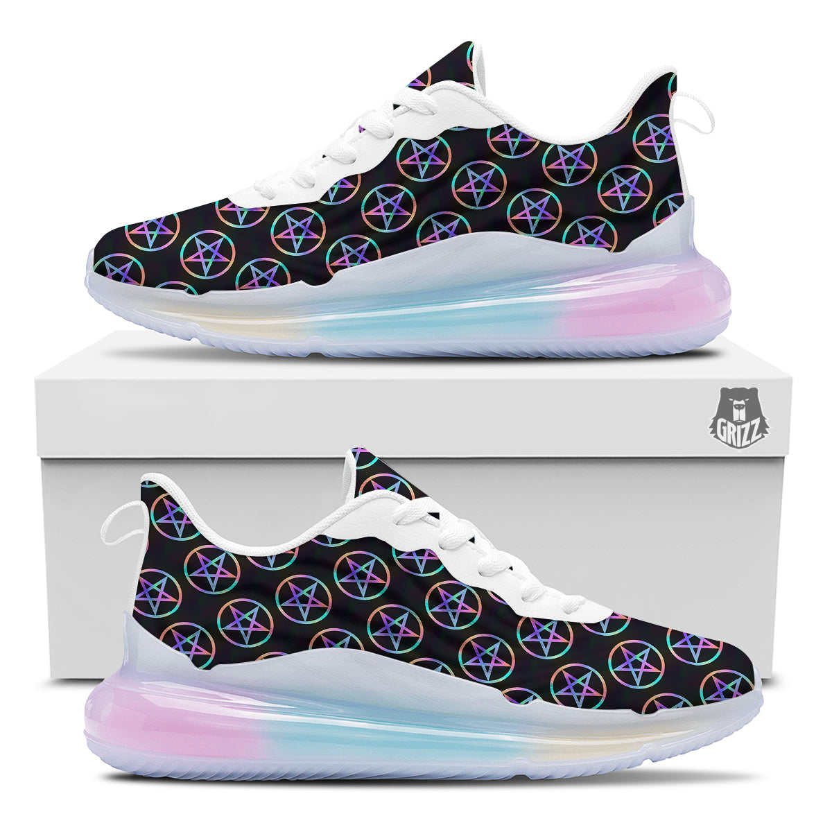 Pentagram Holographic Print Pattern Running Sneakers-grizzshop