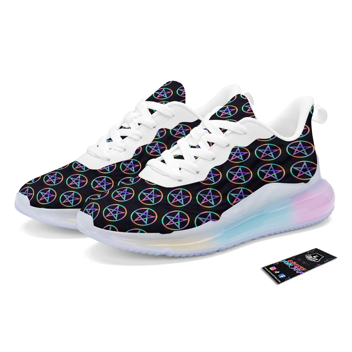 Pentagram Holographic Print Pattern Running Sneakers-grizzshop