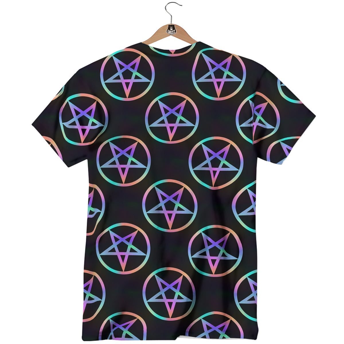 Pentagram Holographic Print Pattern T-Shirt-grizzshop
