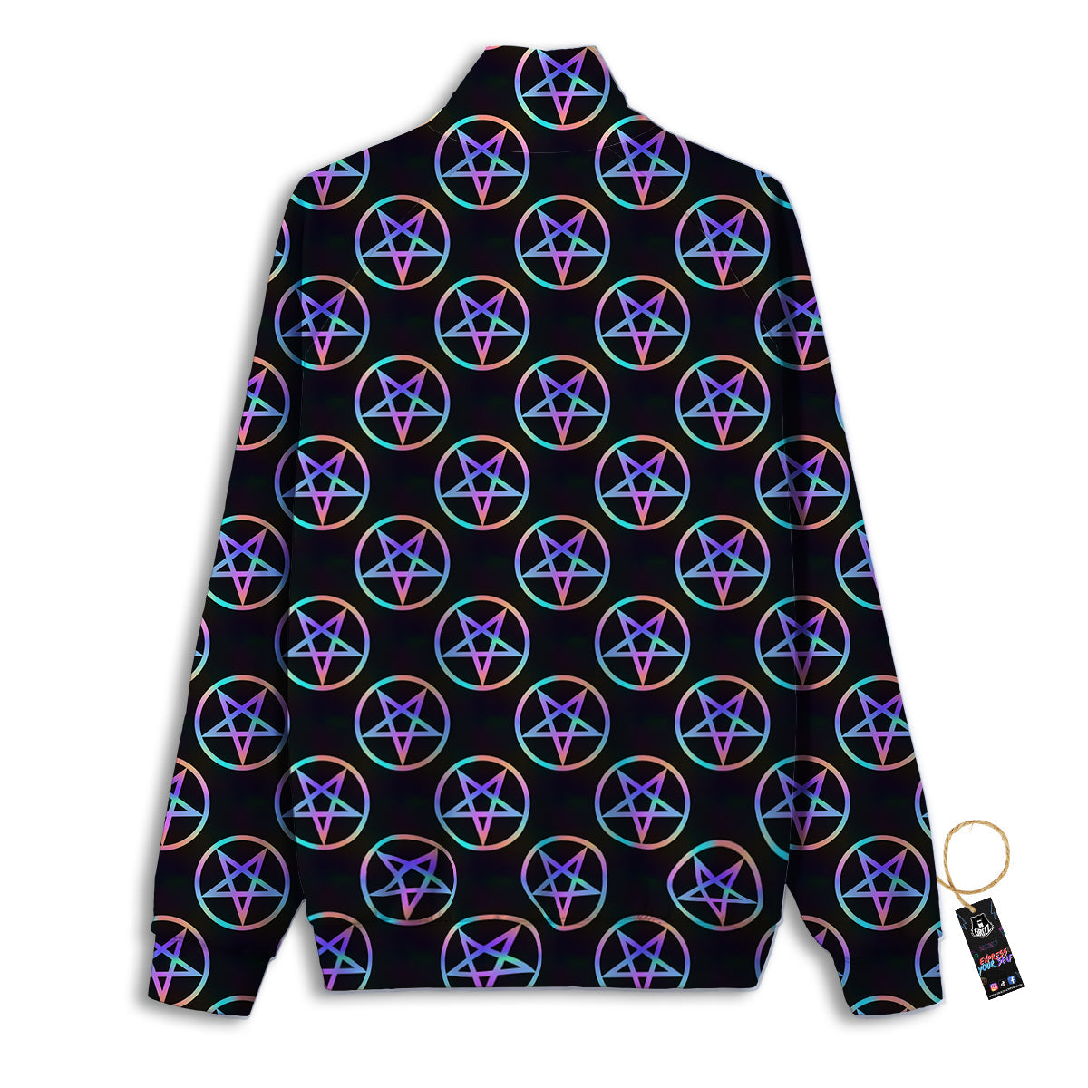 Pentagram Holographic Print Pattern Track Jacket-grizzshop
