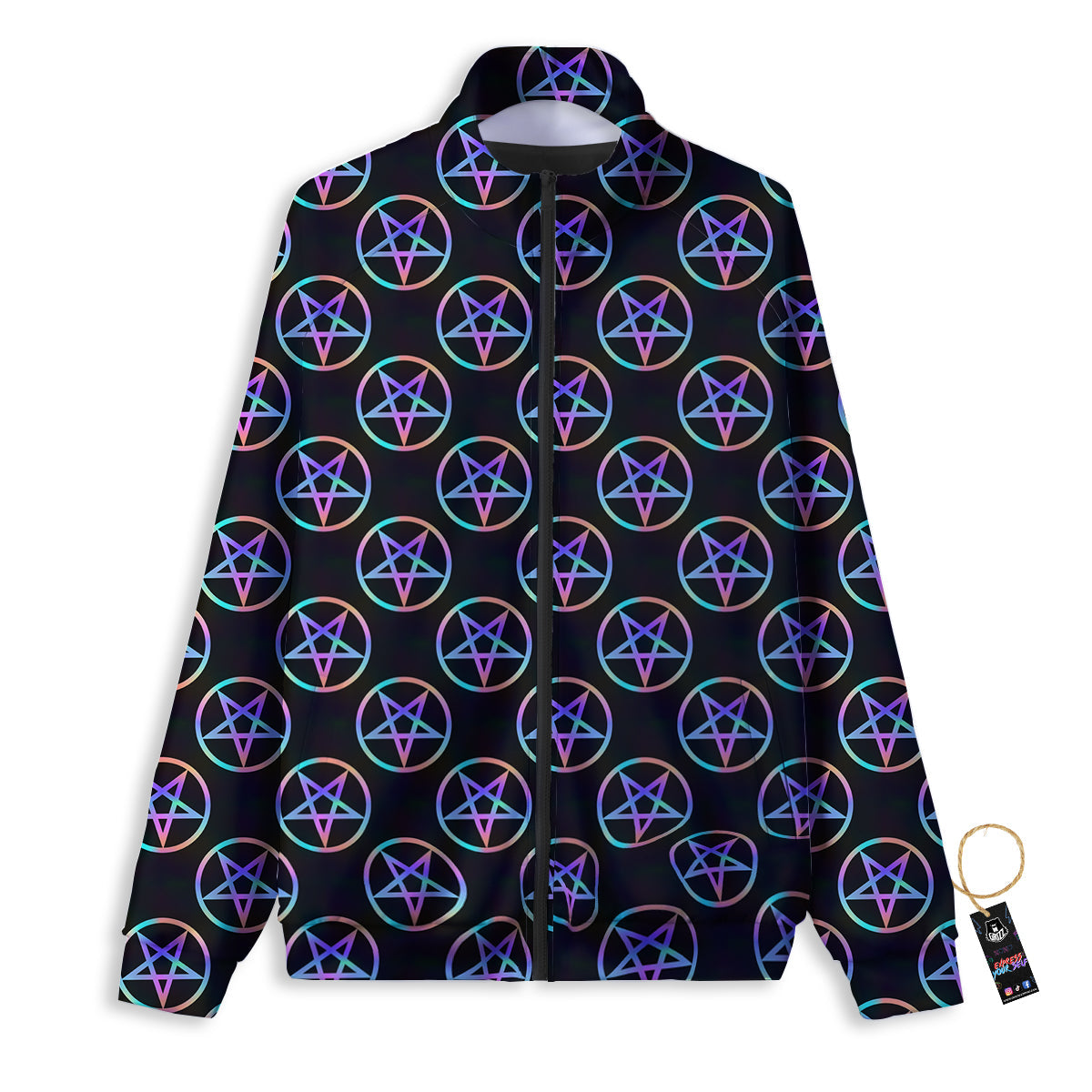 Pentagram Holographic Print Pattern Track Jacket-grizzshop