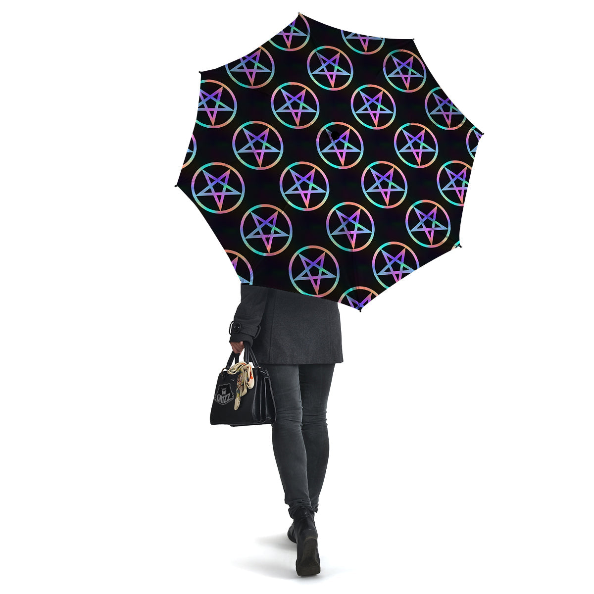 Pentagram Holographic Print Pattern Umbrella-grizzshop