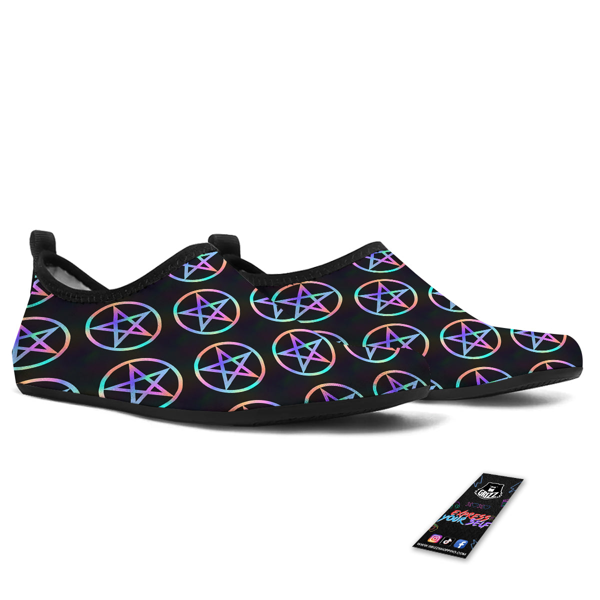 Pentagram Holographic Print Pattern Water Shoes-grizzshop