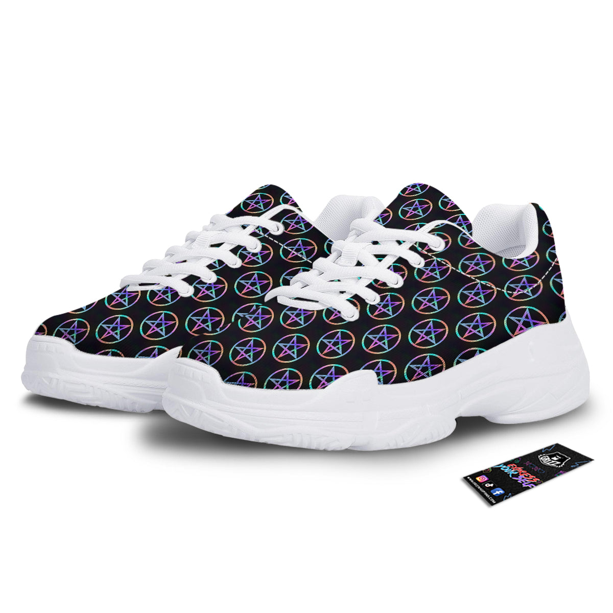 Pentagram Holographic Print Pattern White Chunky Shoes-grizzshop