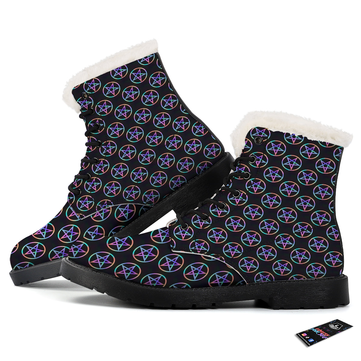 Pentagram Holographic Print Pattern Winter Boots-grizzshop
