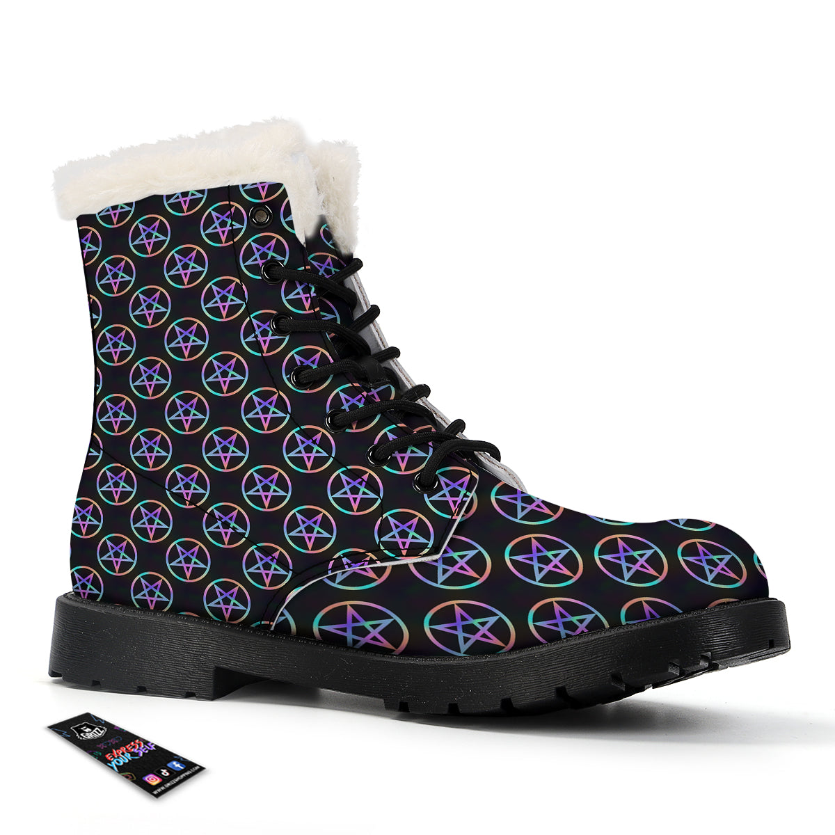 Pentagram Holographic Print Pattern Winter Boots-grizzshop