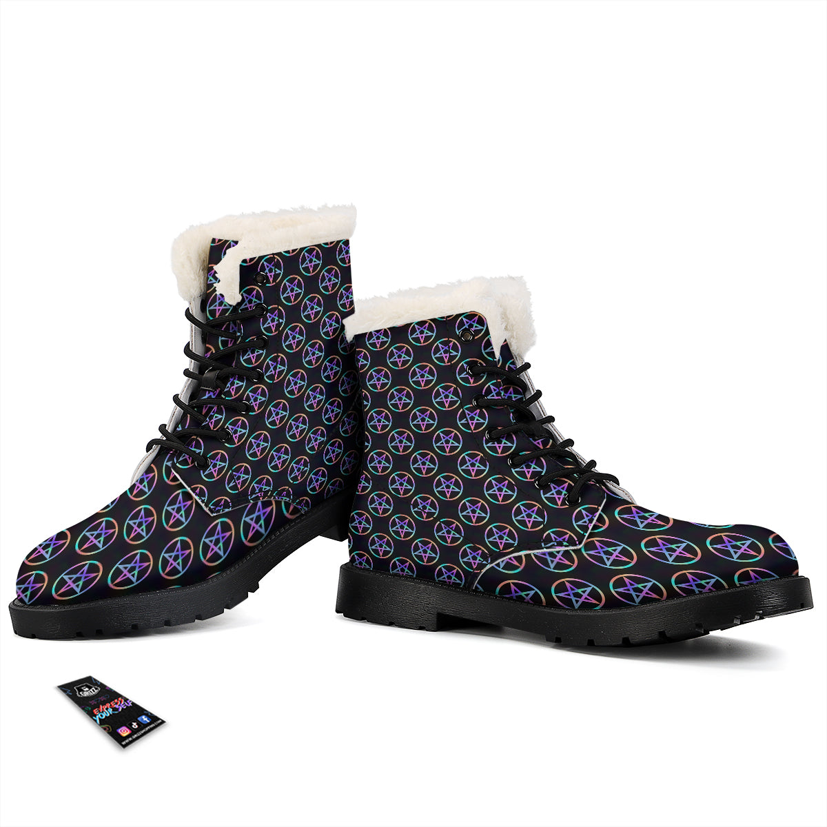 Pentagram Holographic Print Pattern Winter Boots-grizzshop