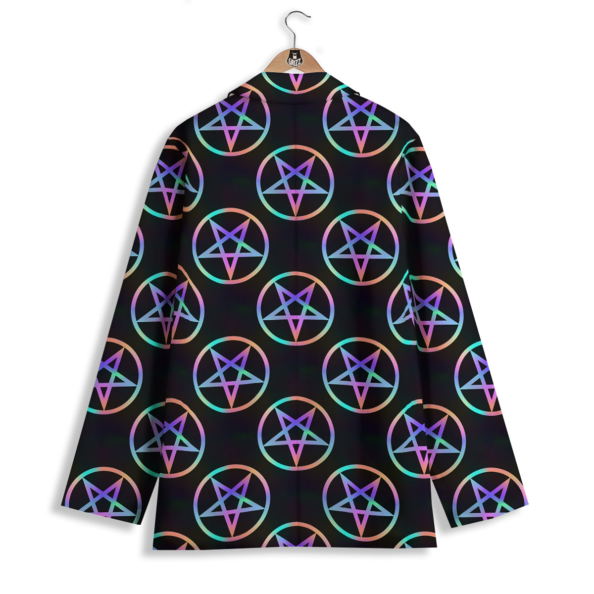 Pentagram Holographic Print Pattern Women's Blazer-grizzshop