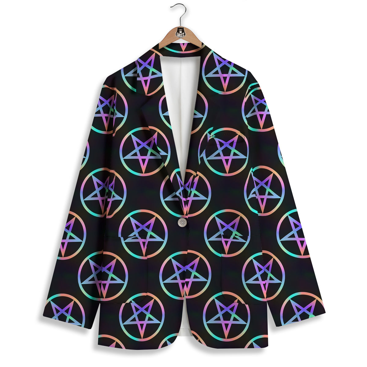 Pentagram Holographic Print Pattern Women's Blazer-grizzshop