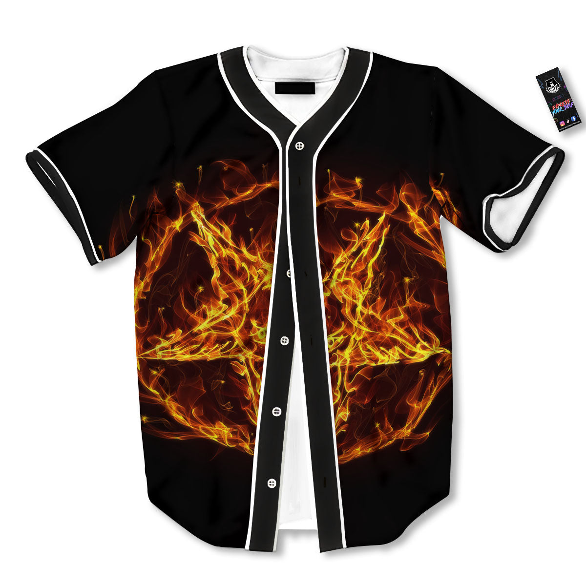Pentagram Satanic Flame Print Baseball Jersey-grizzshop