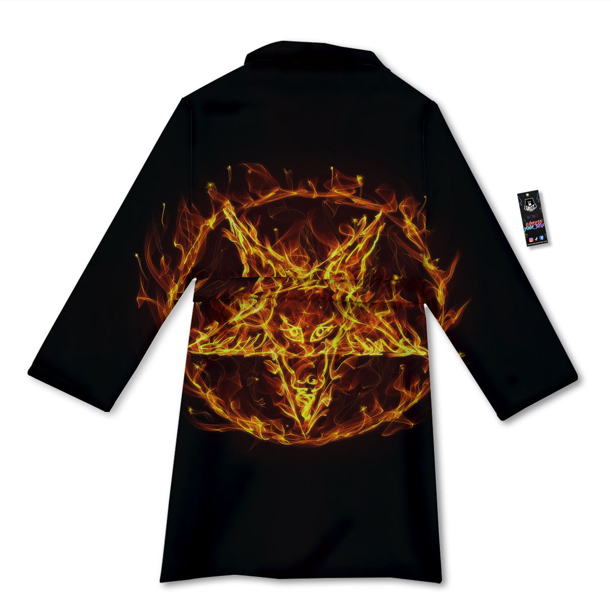 Pentagram Satanic Flame Print Bathrobe-grizzshop