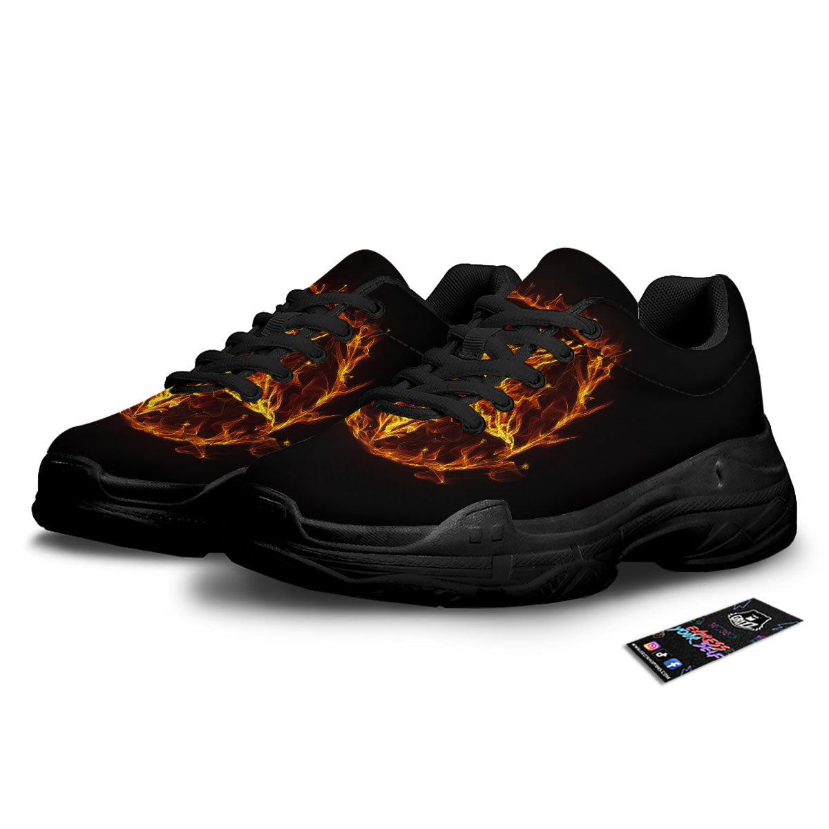 Pentagram Satanic Flame Print Black Chunky Shoes-grizzshop