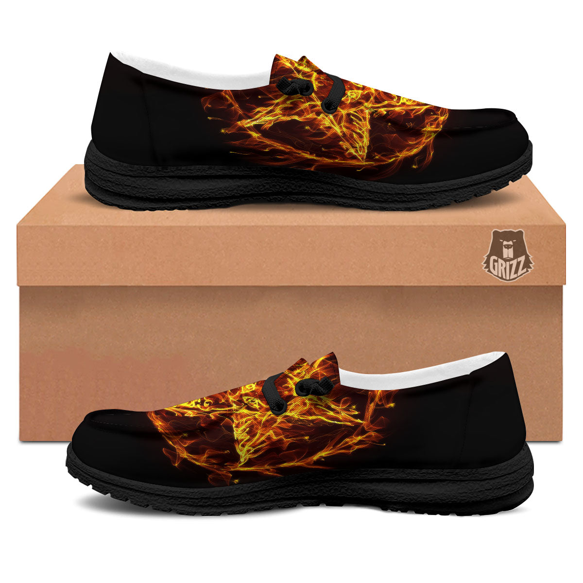 Pentagram Satanic Flame Print Black Loafers-grizzshop