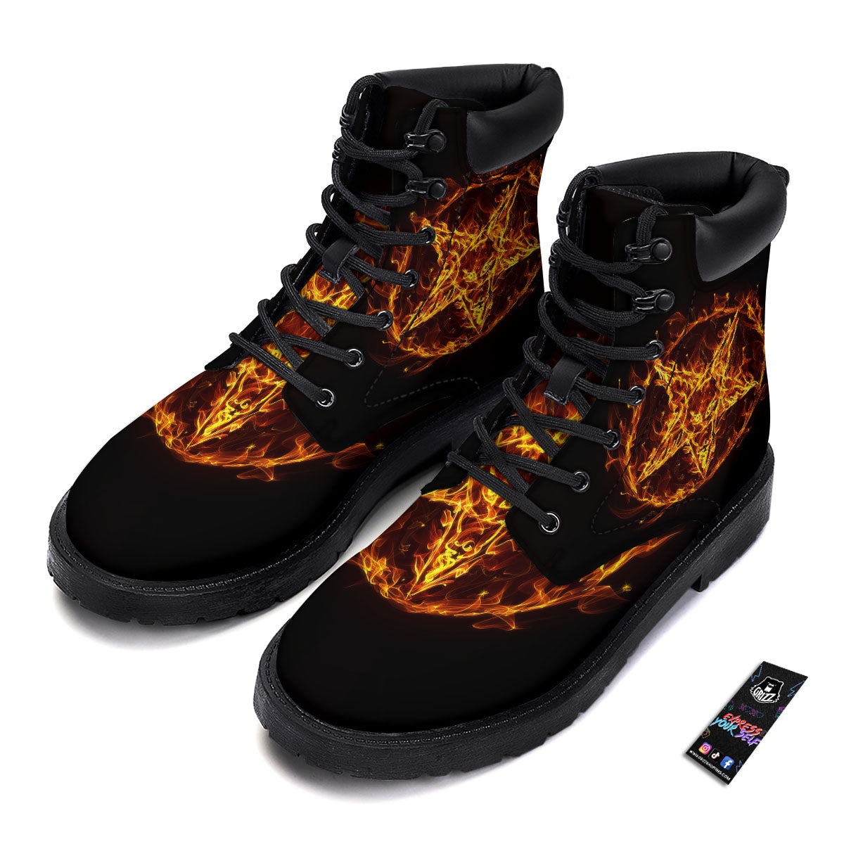 Pentagram Satanic Flame Print Boots-grizzshop