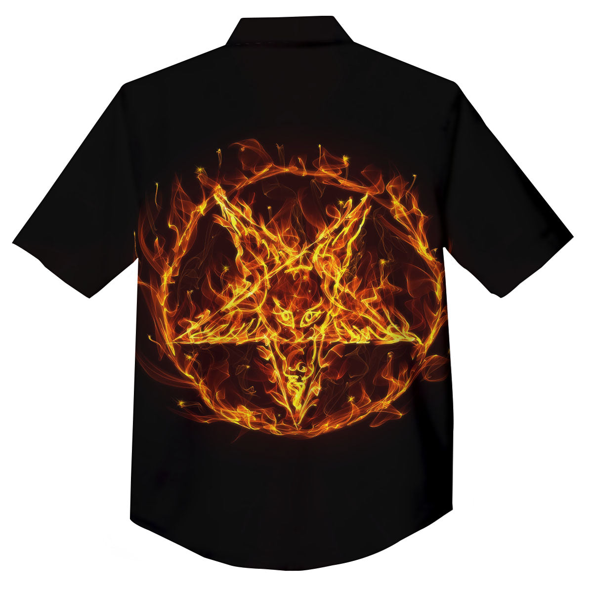 Pentagram Satanic Flame Print Button Up Shirt-grizzshop