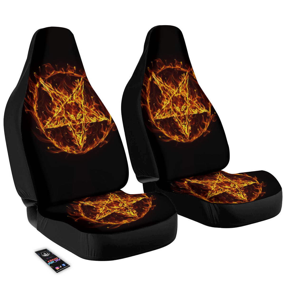 Pentagram Satanic Flame Print Car Seat Covers-grizzshop
