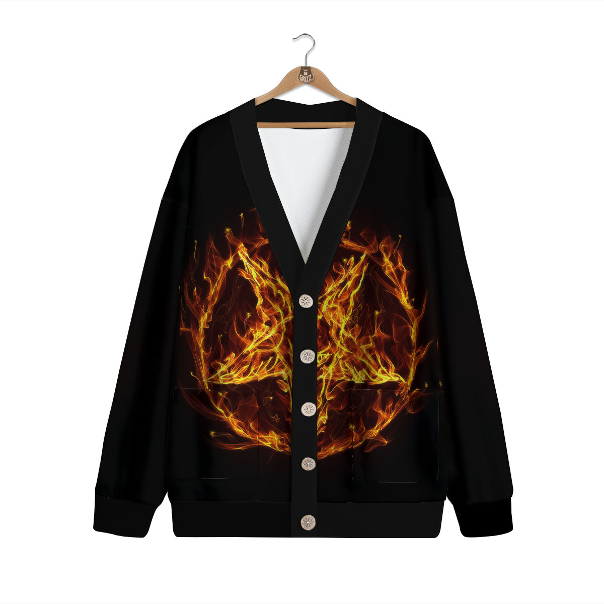 Pentagram Satanic Flame Print Cardigan-grizzshop